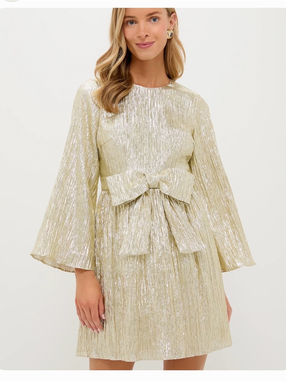 Gold Metallic Tie-Waist Mini Dress - Picture 3 of 16
